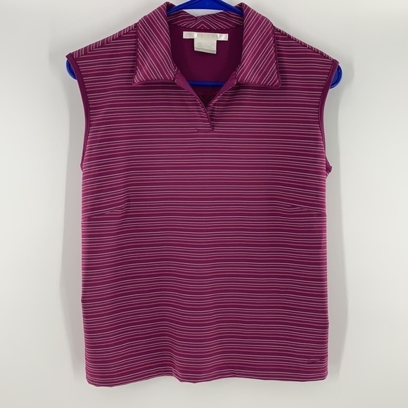 Nike GOLF Burgundy Striped Sleeveless Collared Dri Fit DRI FIT UV SMALL - Picture 1 of 3